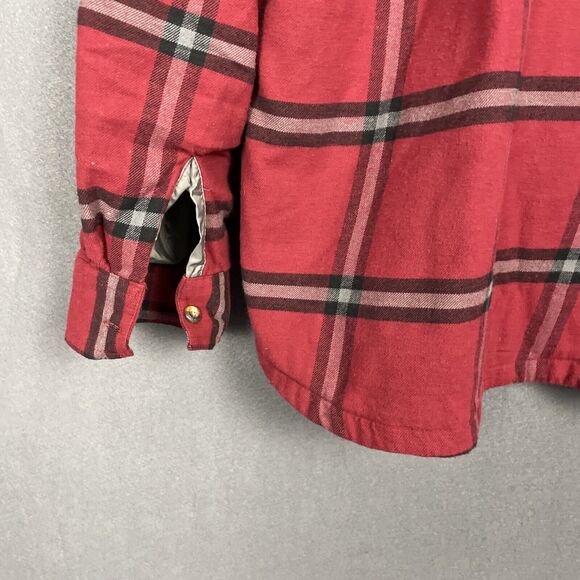 COLUMBIA Shirt Mens XL Red Plaid Fleece Lined Button Up Shacket Workwear Camping - Picture 7 of 11